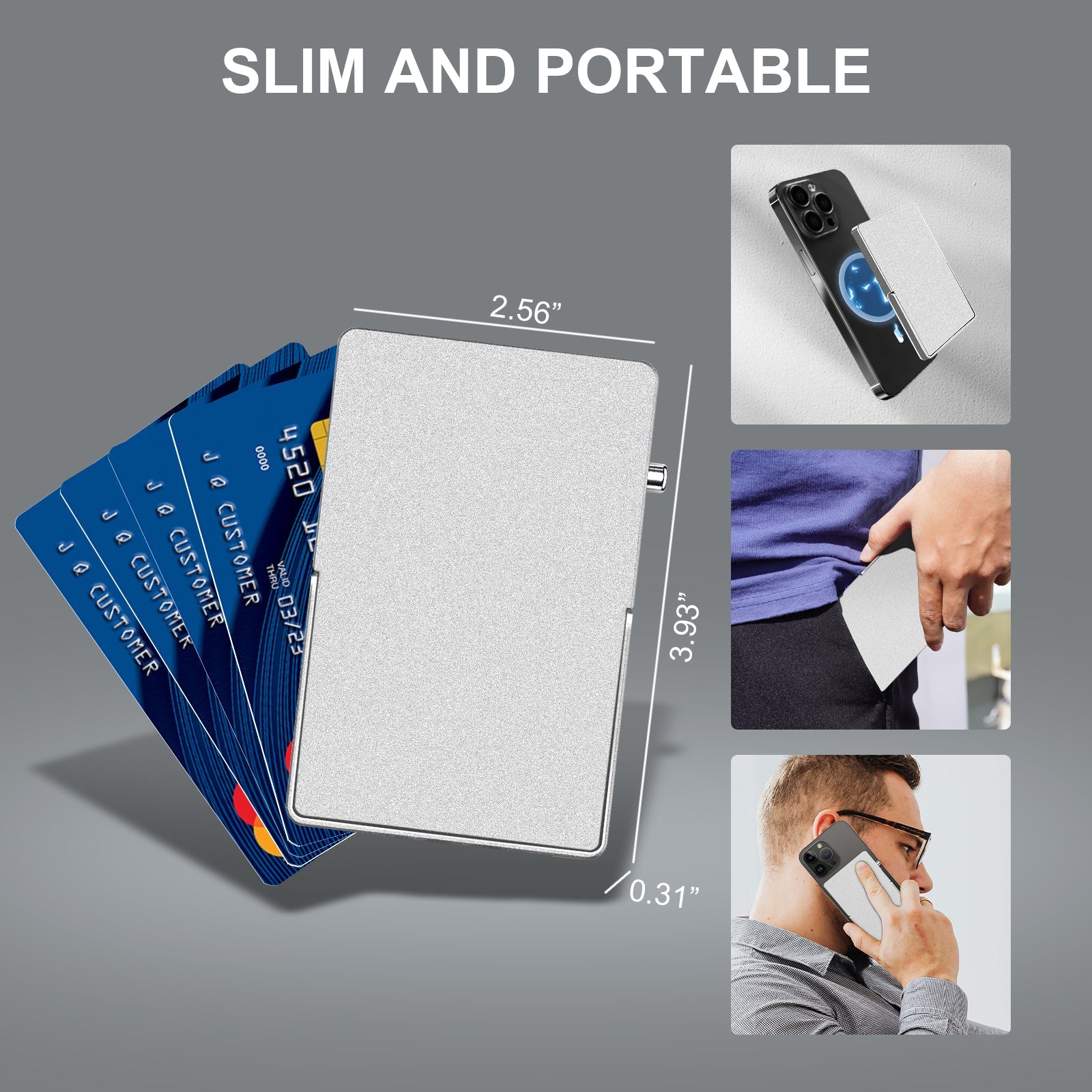 RFID Blocking Wallet Minimalist Slim Card Holder for Magsafe with Adjustable Stand, Metal Pop Up Magnetic Wallet for Men TOYFID-1