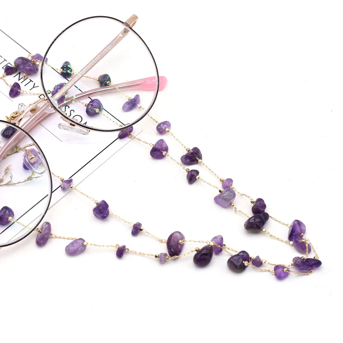 Natural Amethyst Stone Beaded Trendy Eyeglasses Chain Party Gift for Women Men Glasses Mask Rope Accessories Length 80cm