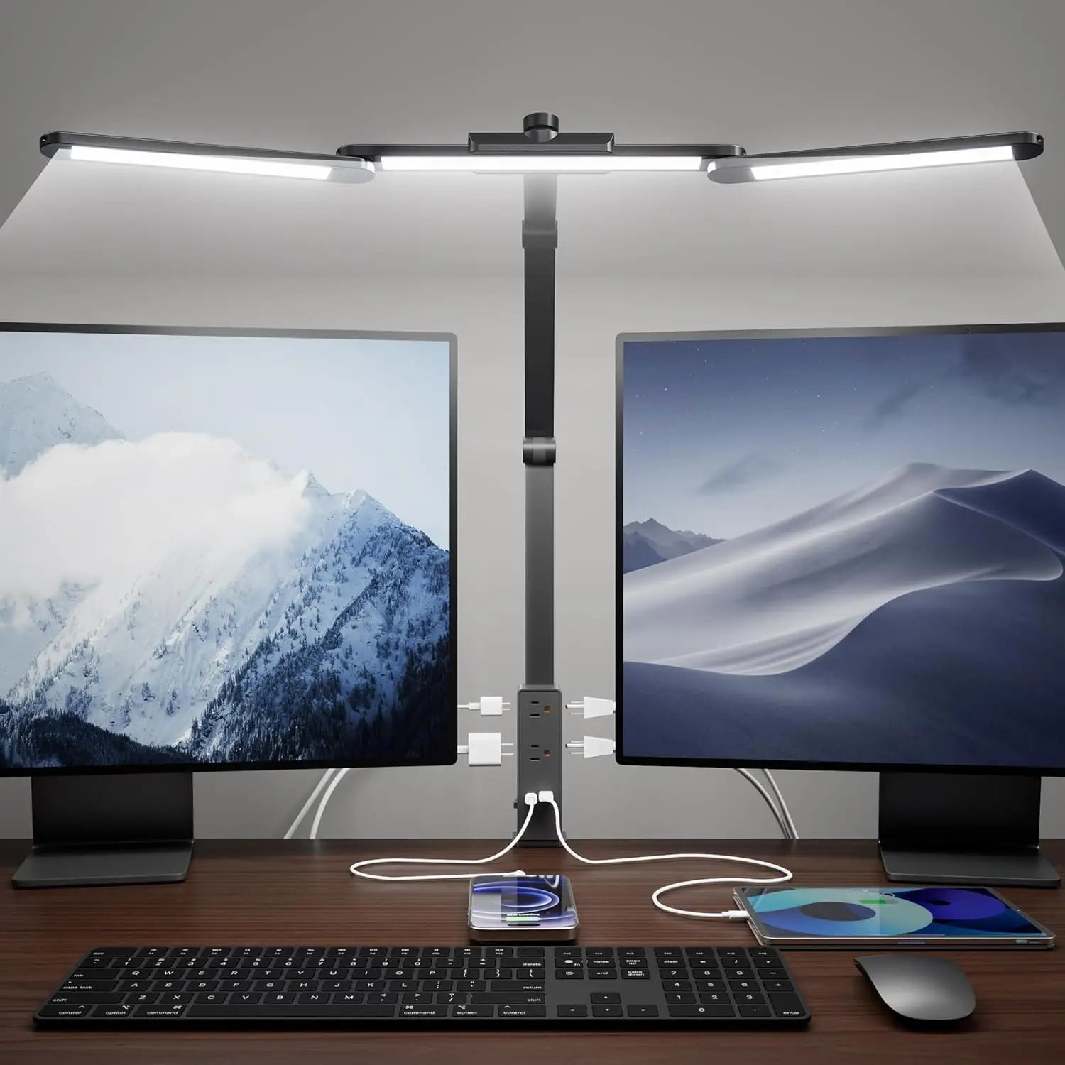 LED Desk Lamp with Power Strip, 6 Outlets & USB Ports, Adjustable Clamp Light with Dimming & Color Control