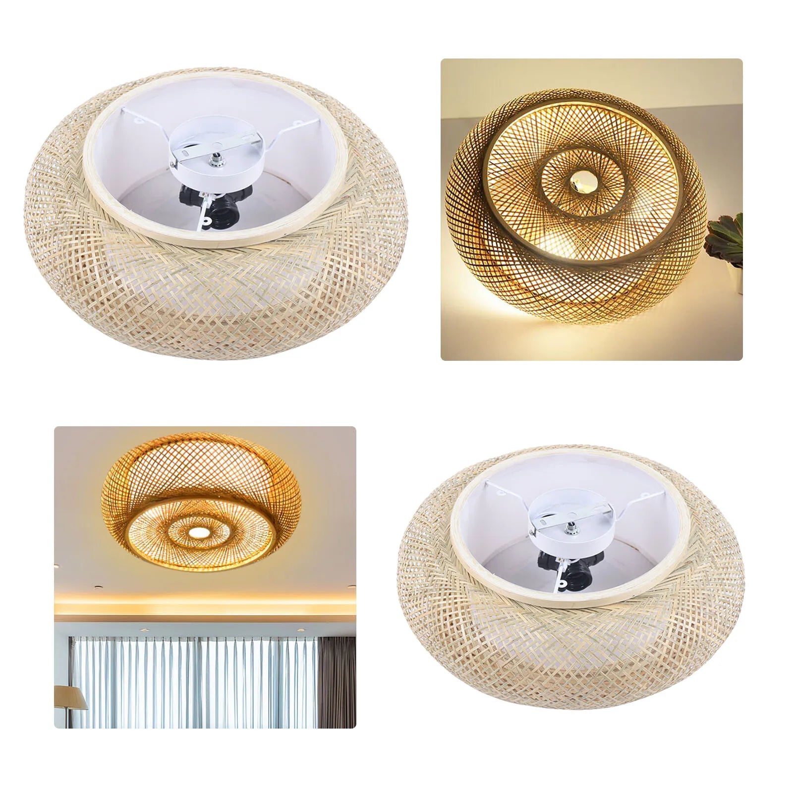 50cm LED Bamboo Woven Ceiling Light 110V E26 Bulb Not Included