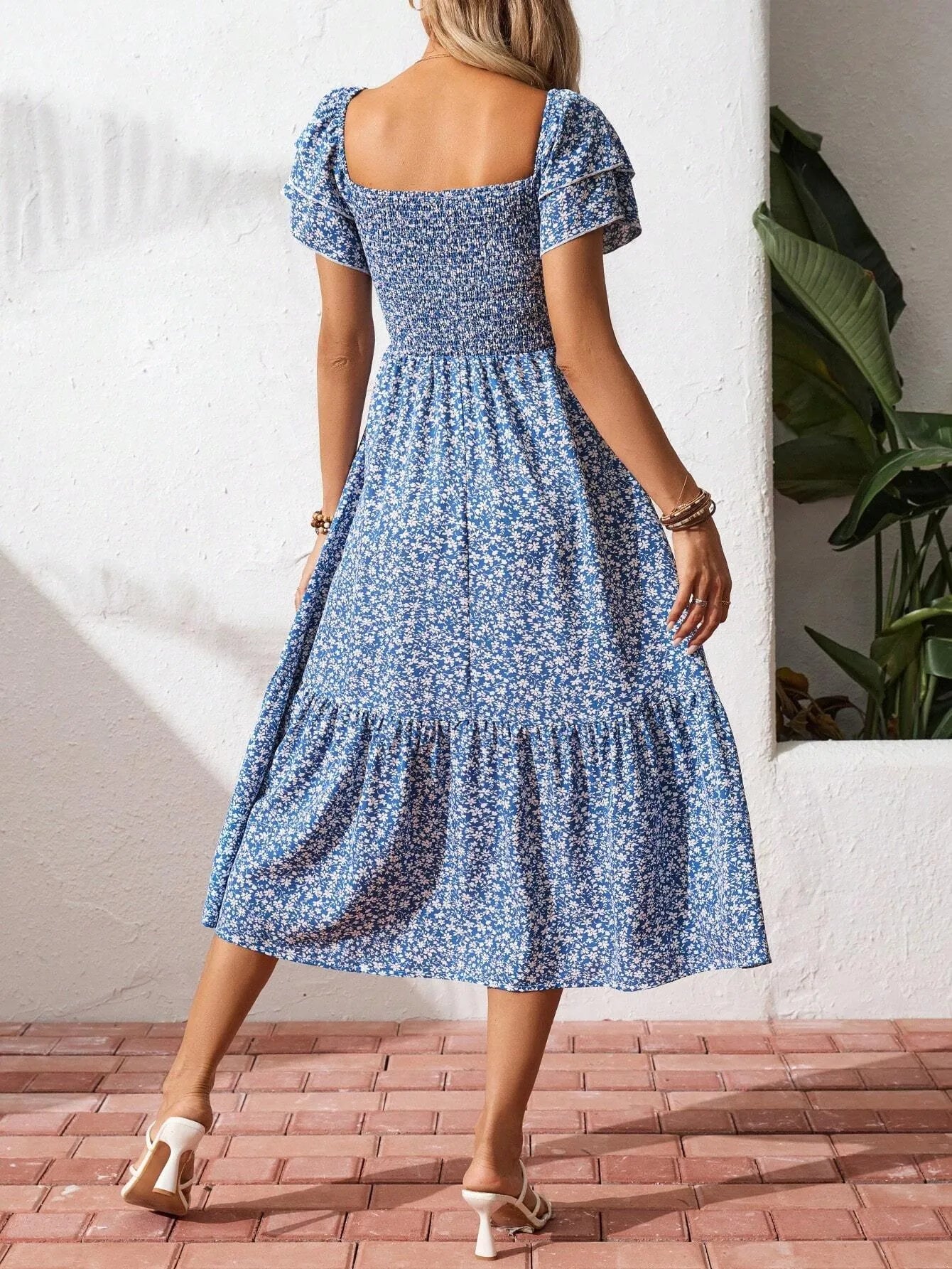 floral smocked midi dress