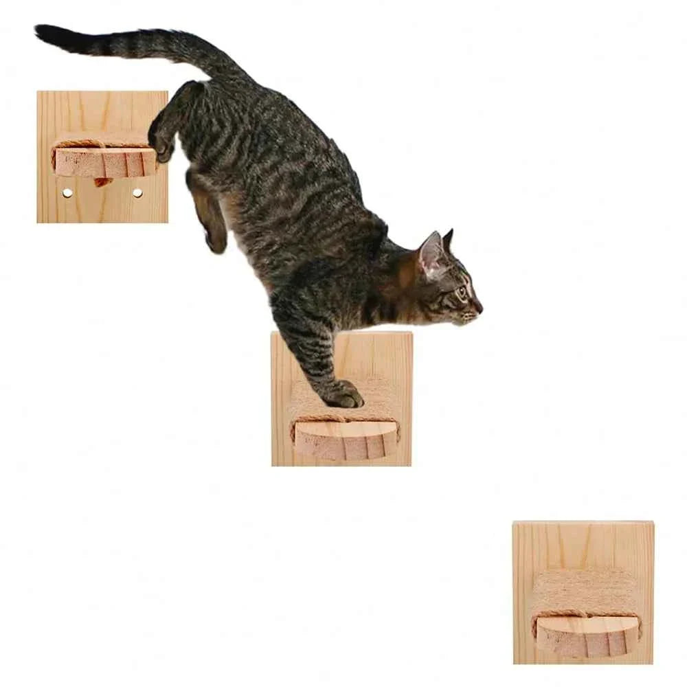 Wooden Cat Wall Steps – Wall Mounted Climbing Ladder with Sisal Rope Scratching Post