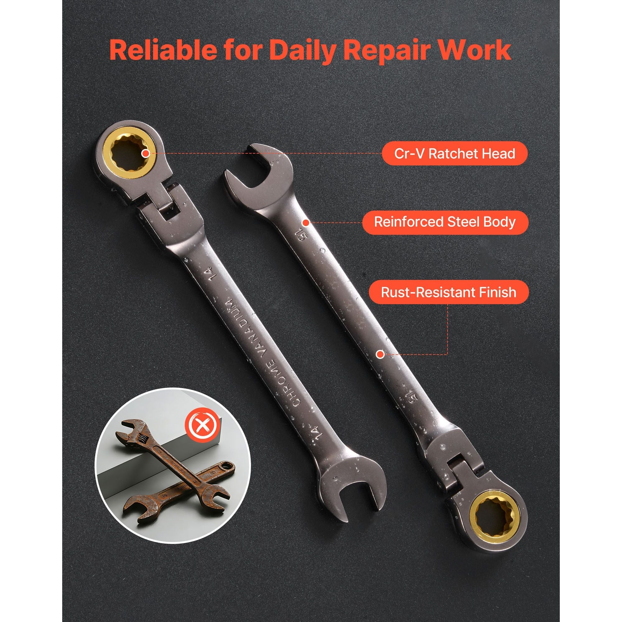 flex head ratcheting wrench set