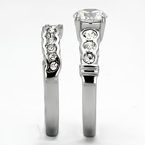 TK974 - High polished (no plating) Stainless Steel Ring with AAA Grade CZ in Clear