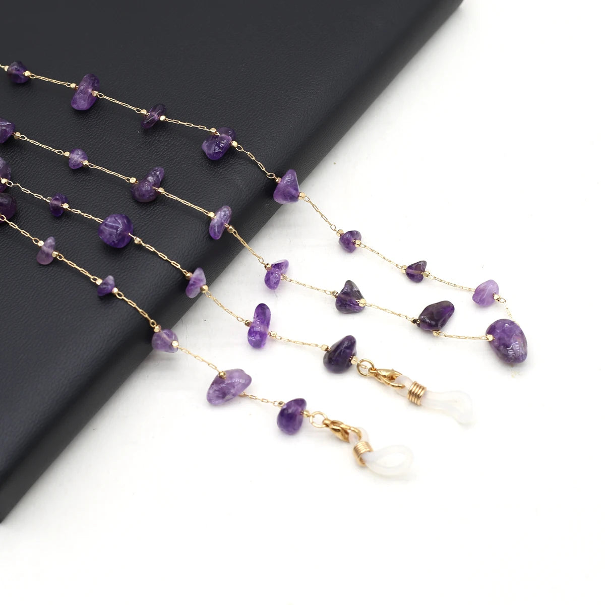 Natural Amethyst Stone Beaded Trendy Eyeglasses Chain Party Gift for Women Men Glasses Mask Rope Accessories Length 80cm