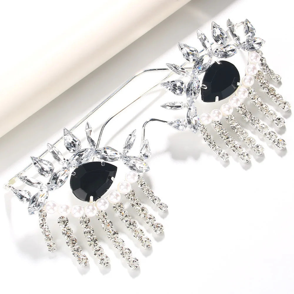 Stonefans Tassel Glasses Frame for Women Designer Beads Accessories Y2k Luxury Without Lens Face Decorations Crystal Girl Gift