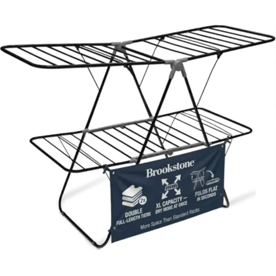 2 Tier Folding Rack Indoor Outdoor Collapsible Clothes Dryer Stand Heavy Duty Freestanding Garment Hanger Foldable Clothing Dry