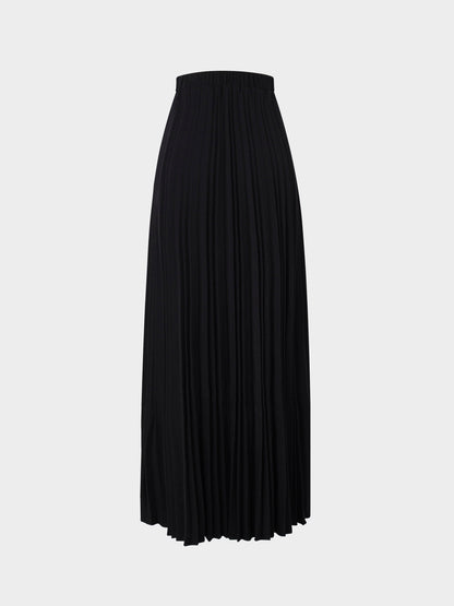 Wool Blend Pleated Skirt-Black