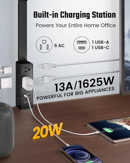 LED Desk Lamp with Power Strip, 6 Outlets &amp; USB Ports, Adjustable Clamp Light with Dimming &amp; Color Control