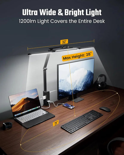 LED Desk Lamp with Power Strip, 6 Outlets &amp; USB Ports, Adjustable Clamp Light with Dimming &amp; Color Control