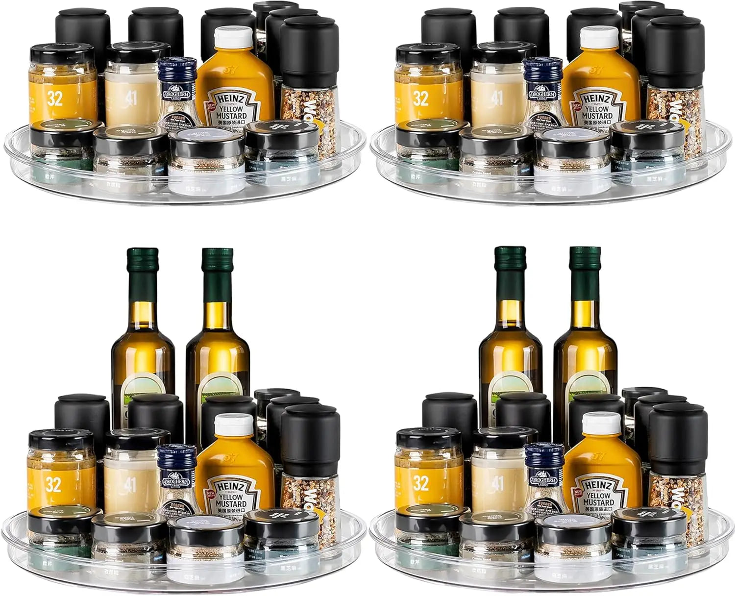 4-Pack Large 13" Clear Turntable Organizer, Non-Skid Lazy Susan for Pantry, Kitchen Countertop Storage Containers