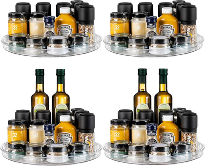 4-Pack Large 13" Clear Turntable Organizer, Non-Skid Lazy Susan for Pantry, Kitchen Countertop Storage Containers