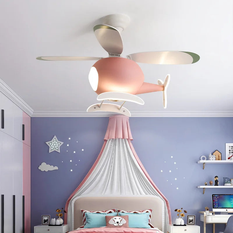 Modern Creative Cartoon Plane Fan Light Simple Decor LED Ceiling Lamp for Children&