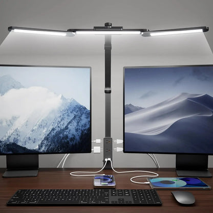LED Desk Lamp with Power Strip, 6 Outlets &amp; USB Ports, Adjustable Clamp Light with Dimming &amp; Color Control