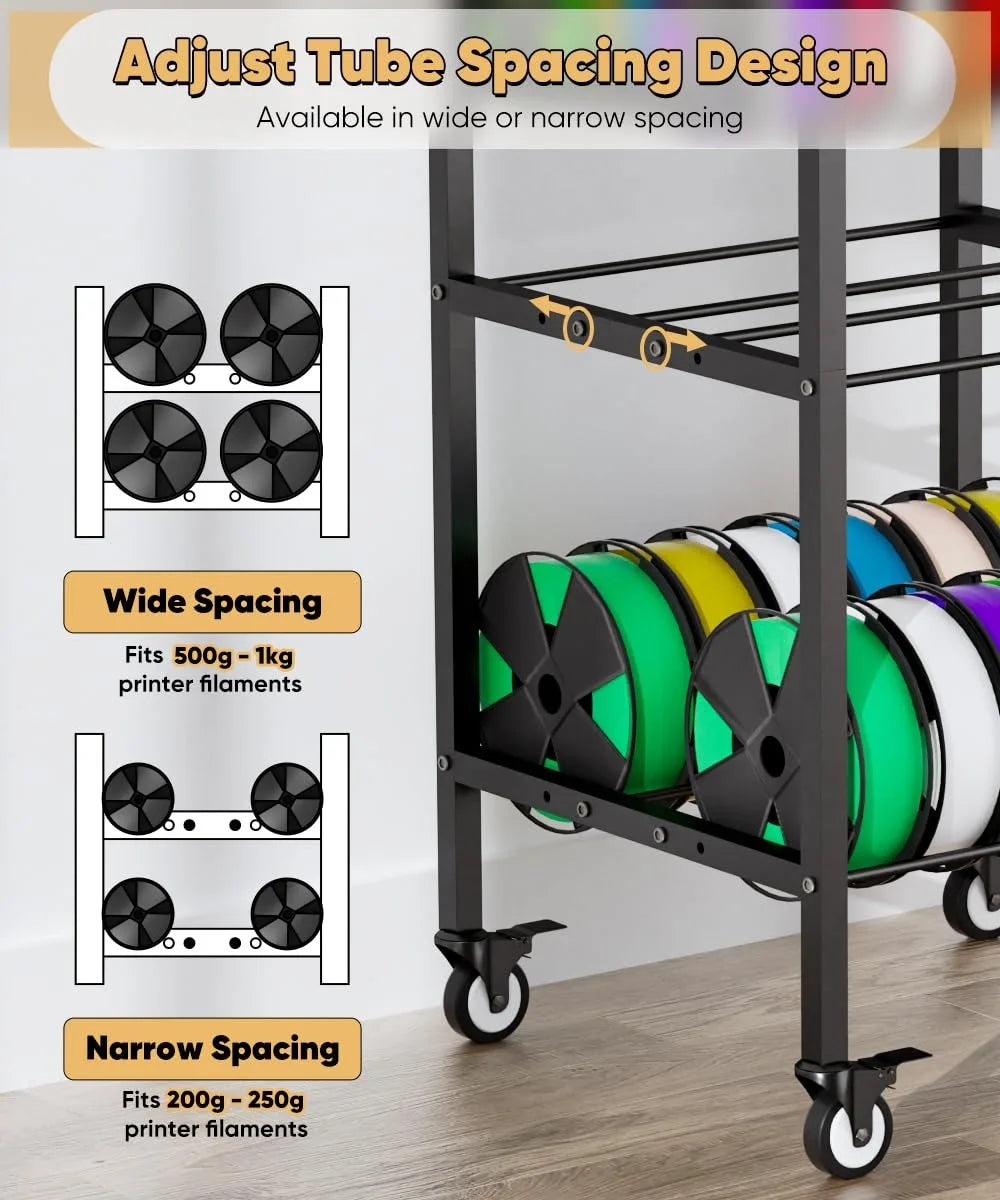 4-Tier 3D Printer Filament Storage Rack with Wheels, Holds 48x1kg Spools, Heavy Duty Metal Organizer for Workshop
