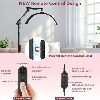 Adjustable Half Moon Lash Lamp with Phone Holder, 57"-80" Height, 360° Rotating for Eyelash Tech &amp; Tattoo