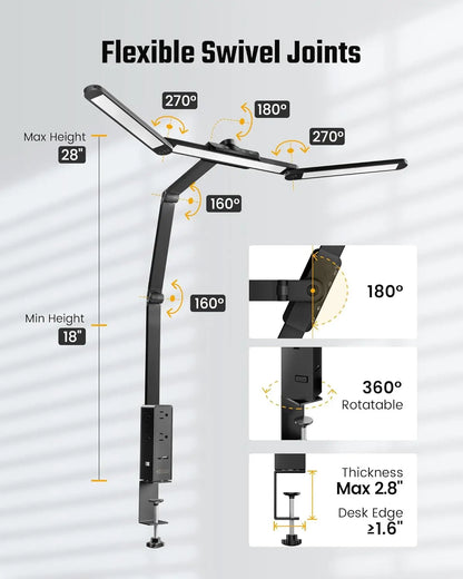 LED Desk Lamp with Power Strip, 6 Outlets &amp; USB Ports, Adjustable Clamp Light with Dimming &amp; Color Control