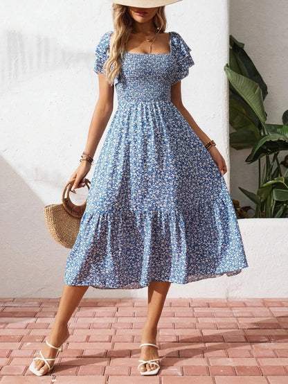 floral smocked midi dress