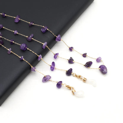 Natural Amethyst Stone Beaded Trendy Eyeglasses Chain Party Gift for Women Men Glasses Mask Rope Accessories Length 80cm