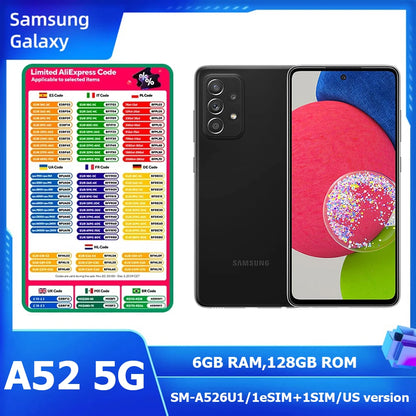 Samsung Galaxy A52 5G 6.5-inch Android phone Snapdragon 6GB+128GB ROM Four cameras 64MP Samsung NFC 4500mAh US version Unlocking