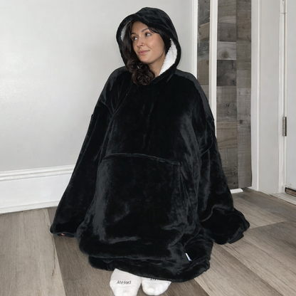 black Wearable Sherpa Blanket Hoodie oversize for Kids &amp; Adults | OLM Toys