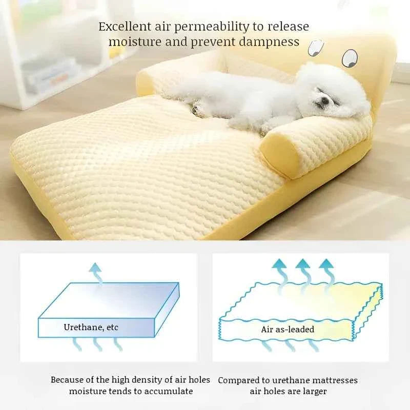 Cooling Pet Sofa Bed – Breathable Ice Silk Dog &amp; Cat Cushion with Backrest Washable Design