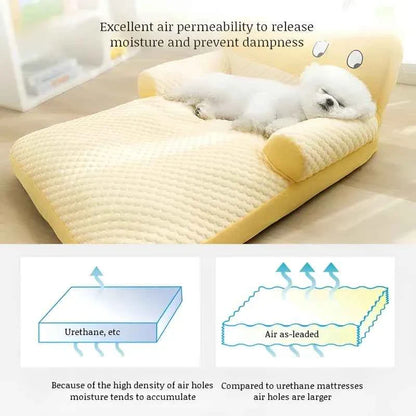 Cooling Pet Sofa Bed – Breathable Ice Silk Dog &amp; Cat Cushion with Backrest Washable Design