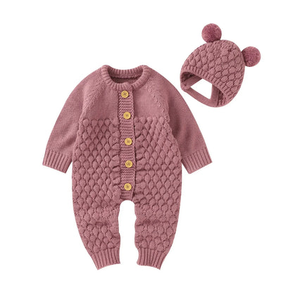 Baby Winter Jumpsuit Romper + Bear Hat Set