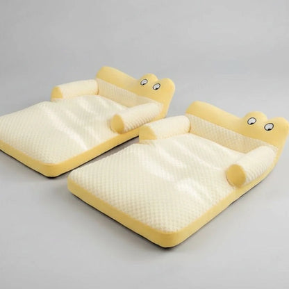 Cooling Pet Sofa Bed – Breathable Ice Silk Dog &amp; Cat Cushion with Backrest Washable Design
