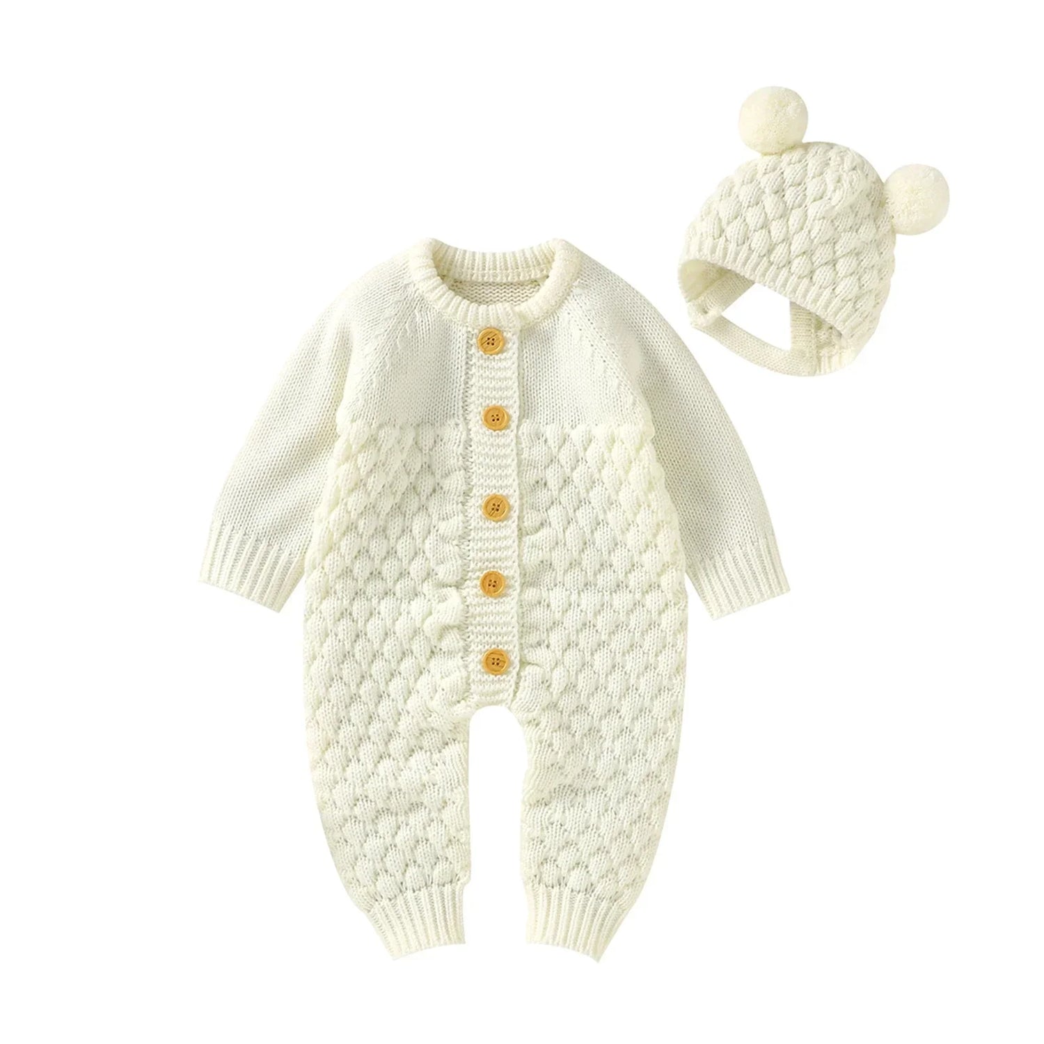 Baby Winter Jumpsuit Romper + Bear Hat Set