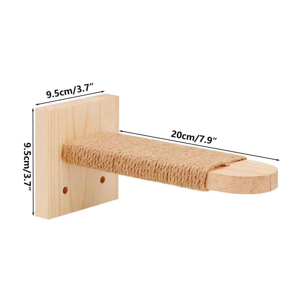 Wooden Cat Wall Steps – Wall Mounted Climbing Ladder with Sisal Rope Scratching Post