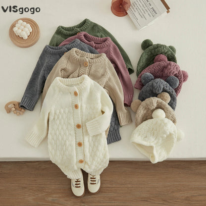 Baby Winter Jumpsuit Romper + Bear Hat Set