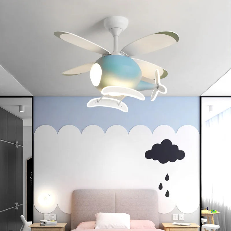 Modern Creative Cartoon Plane Fan Light Simple Decor LED Ceiling Lamp for Children&