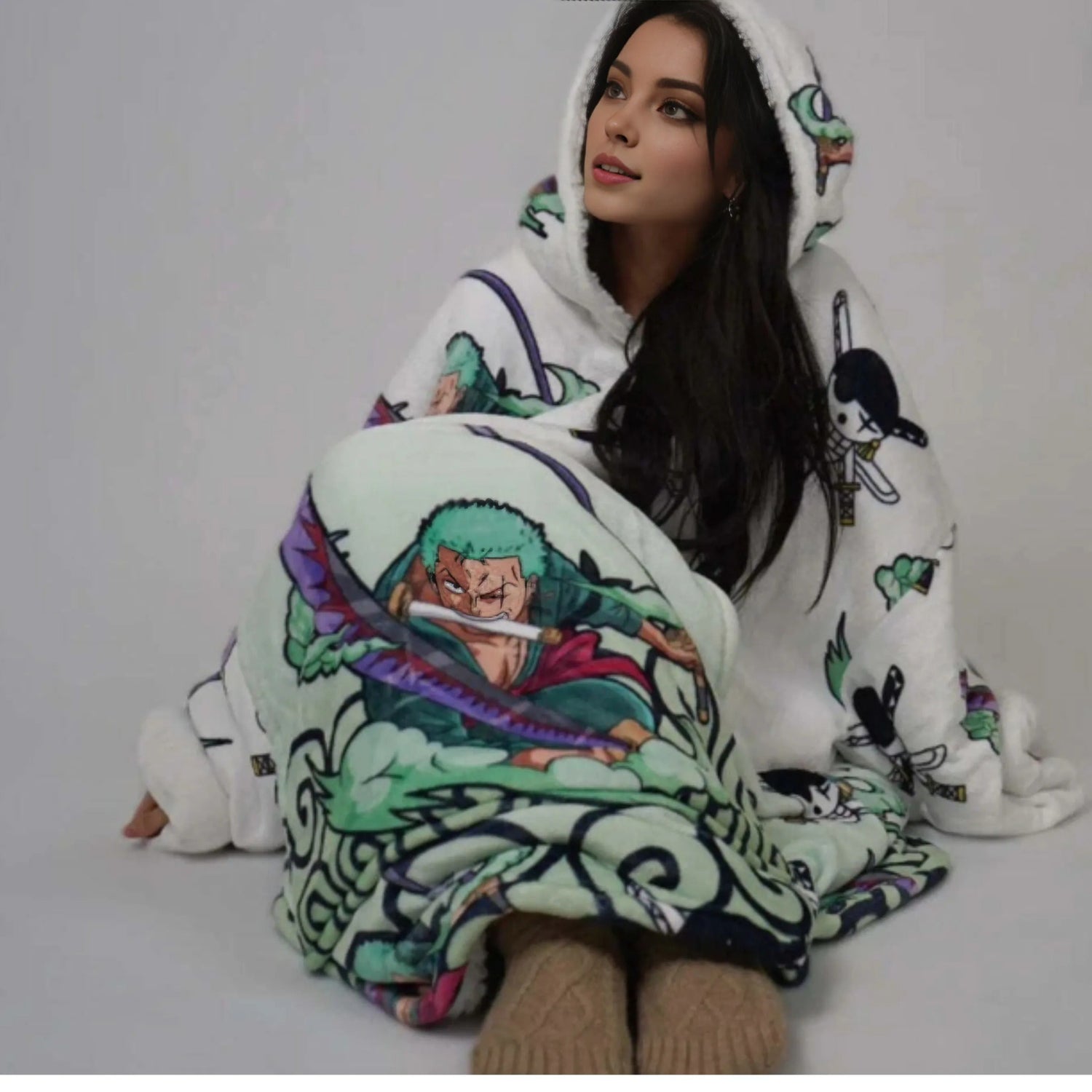 Zoro One Piece Wearable Blanket Hoodie for Kids &amp; Adults | OLM Toys