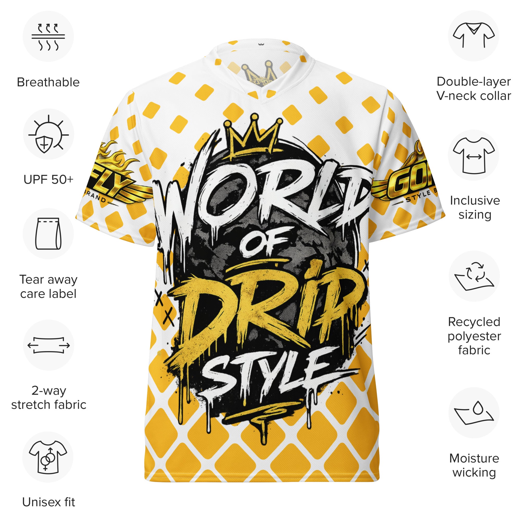 GoFly World Of Drip Style Recycled unisex sports jersey