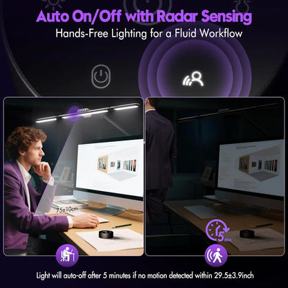 32.5" Adjustable Desk Lamp with Radar Sensor, Remote Control, 1100LM Brightness for Office Home Study