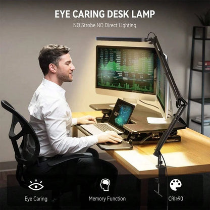 LED Desk Lamp For Home,Reading,Study,Adjustable Eye-Caring Desk Light with Clamp, 3 Color Modes,10 Brightness Table Light Office