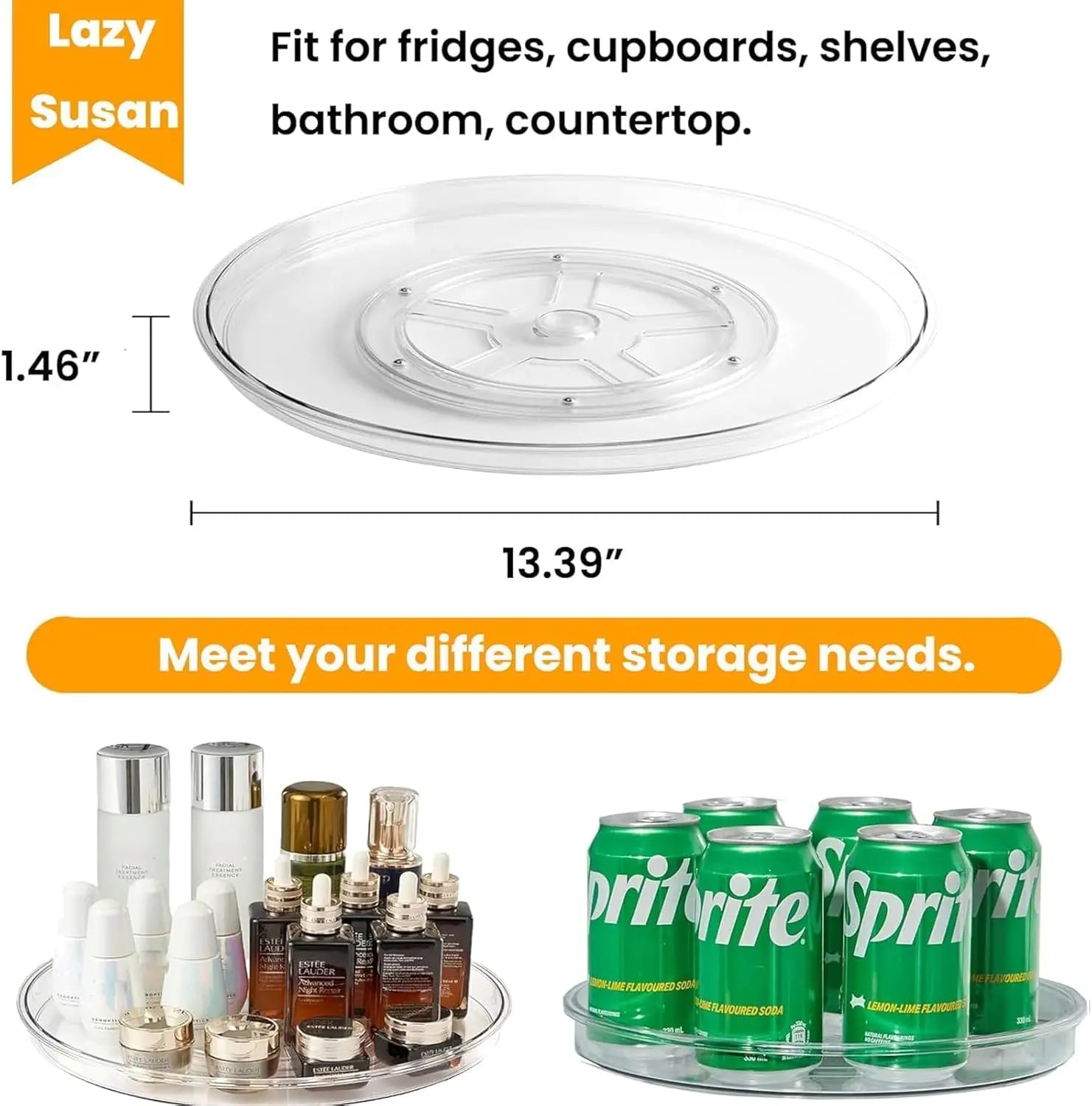 4-Pack Large 13" Clear Turntable Organizer, Non-Skid Lazy Susan for Pantry, Kitchen Countertop Storage Containers