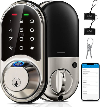 7-in-1 Fingerprint Smart Lock for Front Door, Keyless Entry with App Control, Touchscreen Keypad Deadbolt