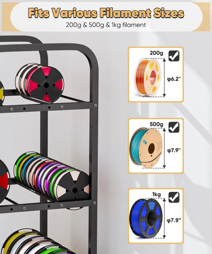 4-Tier 3D Printer Filament Storage Rack with Wheels, Holds 48x1kg Spools, Heavy Duty Metal Organizer for Workshop