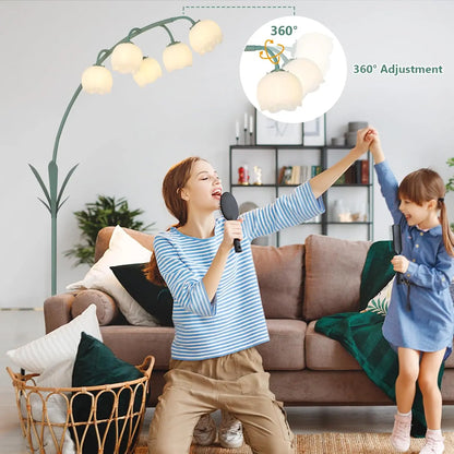 Elegant Arc Floor Lamp with Floral Design, Includes 5 LED Bulbs and Foot Switch for Living Room or Bedroom