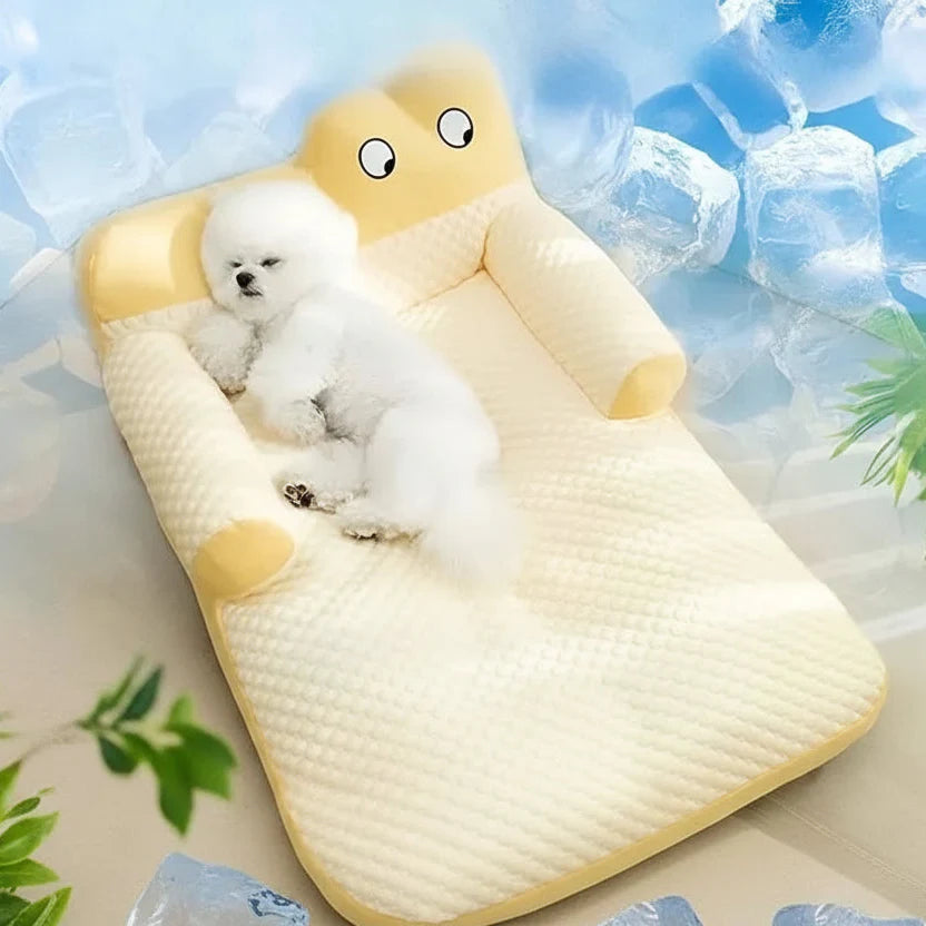 Cooling Pet Sofa Bed – Breathable Ice Silk Dog &amp; Cat Cushion with Backrest Washable Design