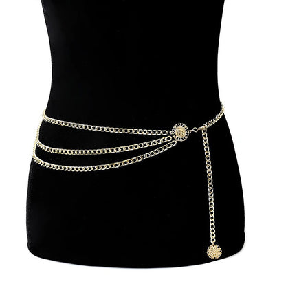 Women Fashion Belt Hip High Waist Gold Silver Narrow Metal Chain Chunky Fringes Crystal Diamond Waist Chain Corset Chain Belt