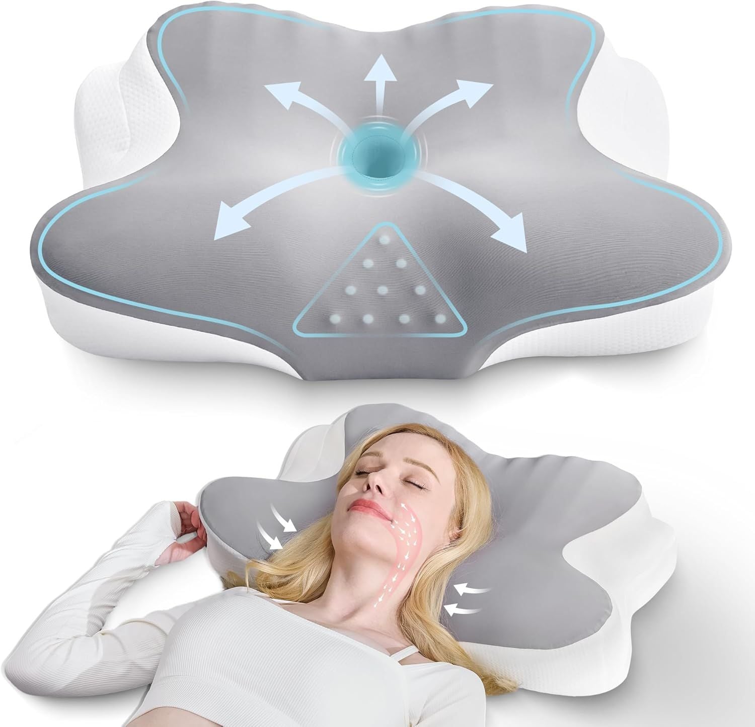 Ergonomic Cervical Neck Pillow for Sleeping – Memory Foam Pillow with Massage Nodes for Neck Pain Relief, Side Sleeper &amp; Back Support