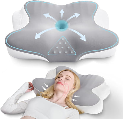 Ergonomic Cervical Neck Pillow for Sleeping – Memory Foam Pillow with Massage Nodes for Neck Pain Relief, Side Sleeper &amp; Back Support
