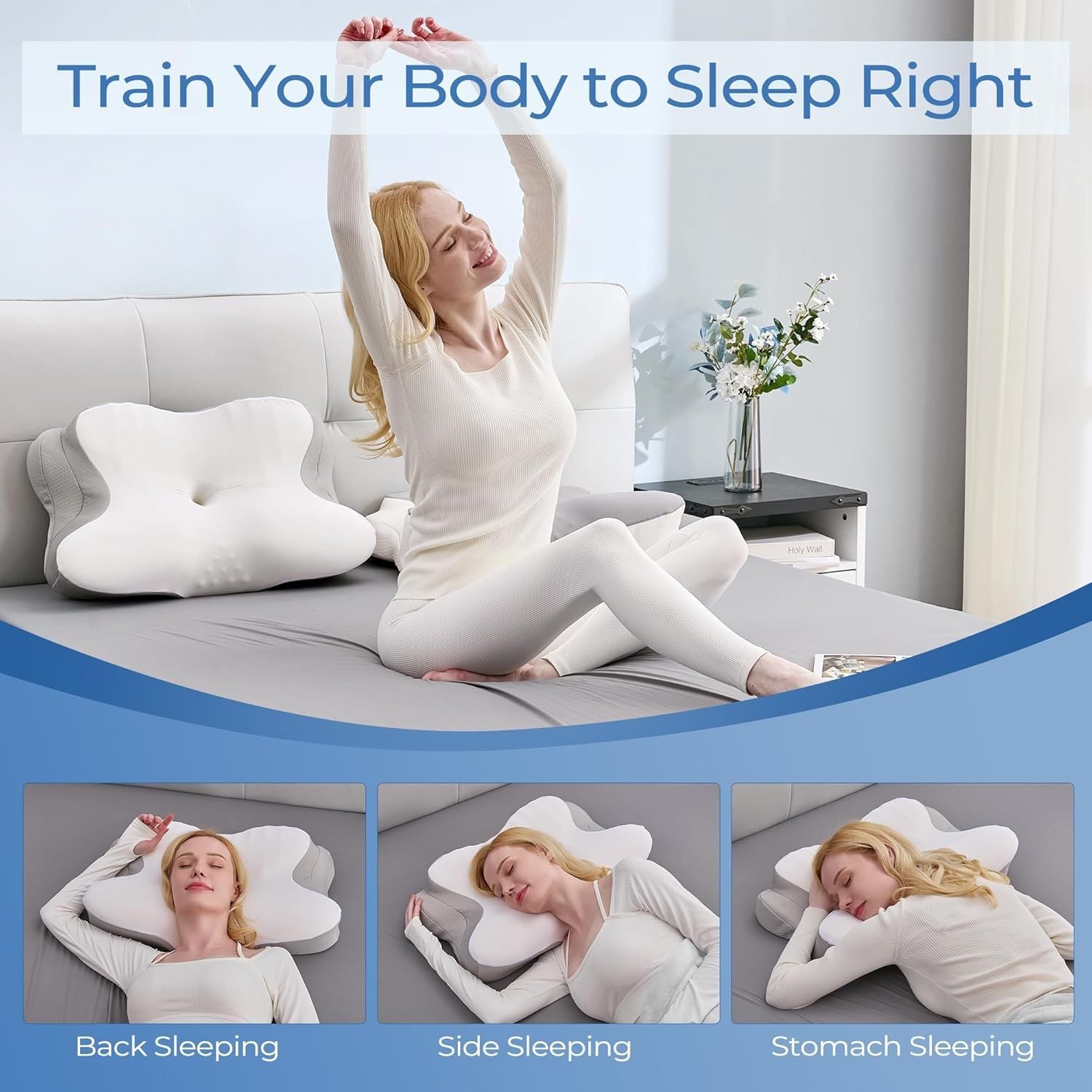 Ergonomic Cervical Neck Pillow for Sleeping – Memory Foam Pillow with Massage Nodes for Neck Pain Relief, Side Sleeper &amp; Back Support