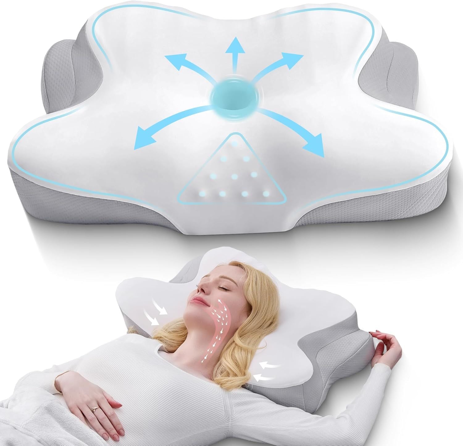 Ergonomic Cervical Neck Pillow for Sleeping – Memory Foam Pillow with Massage Nodes for Neck Pain Relief, Side Sleeper &amp; Back Support