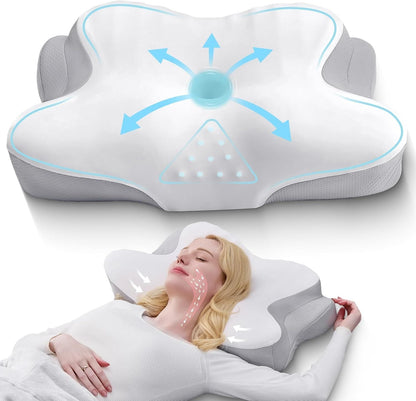 Ergonomic Cervical Neck Pillow for Sleeping – Memory Foam Pillow with Massage Nodes for Neck Pain Relief, Side Sleeper &amp; Back Support