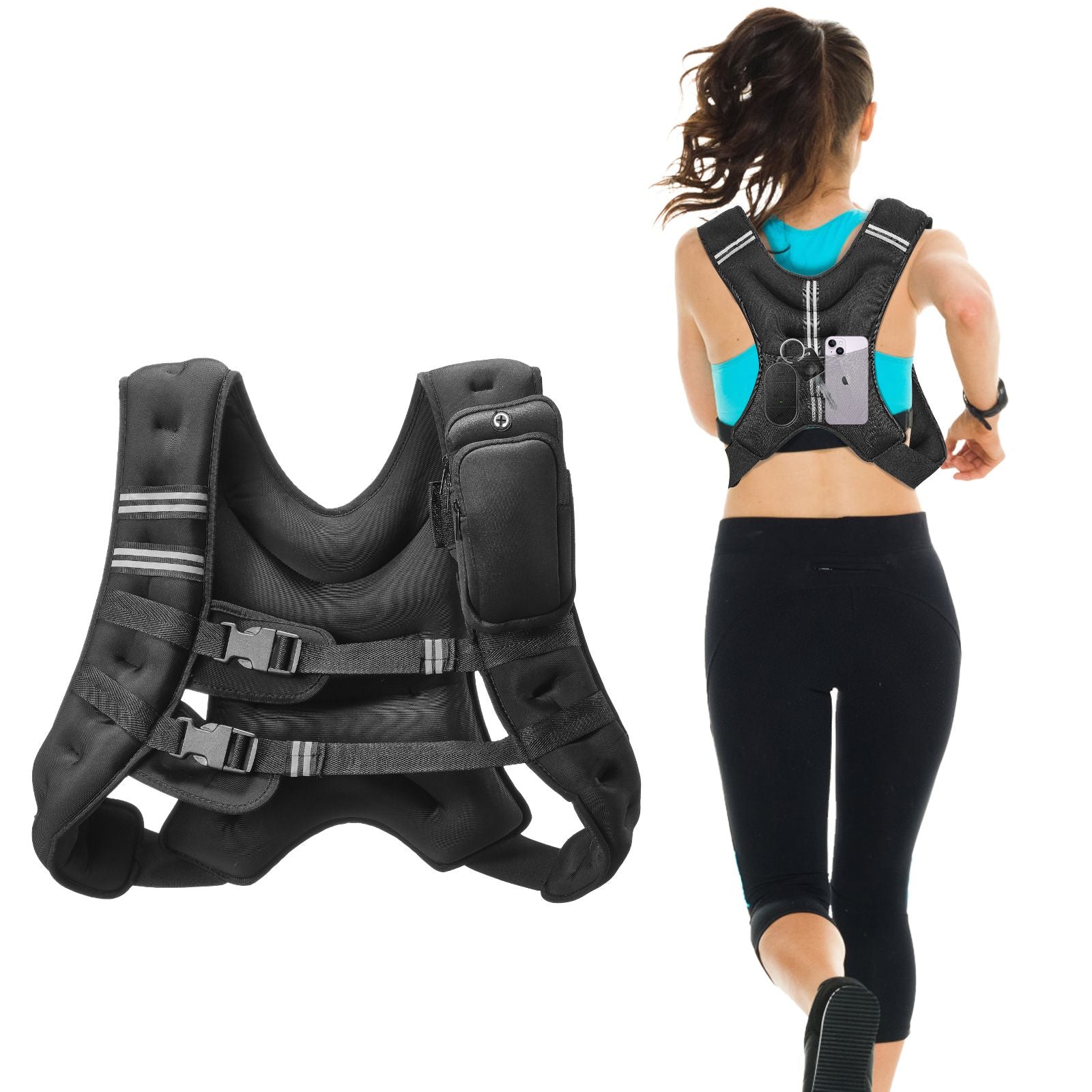 GoFly Weighted Vest, 20 lbs Weight Vest with Reflective Stripe, Adjustable Buckle Body Weight Vest for Men Women, Workout Equipment for Strength Training, Running, Jogging, Fitness, and Weight Loss
