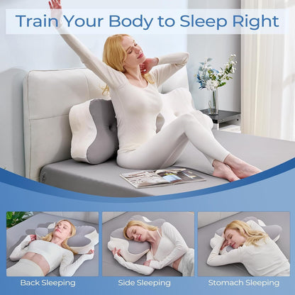 Ergonomic Cervical Neck Pillow for Sleeping – Memory Foam Pillow with Massage Nodes for Neck Pain Relief, Side Sleeper &amp; Back Support